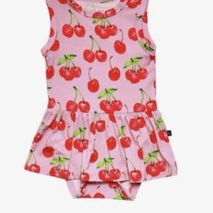 PiNK/Red Cherry Print-BAMBOO-Sleeveless/tank Skirted Bodysuit Twirl Dress 18-24m